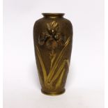 A Japanese bronze vase, with applied lily decoration, 17cm high