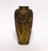 A Japanese bronze vase, with applied lily decoration, 17cm high