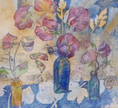 Jenny Devereux (b.1945) colour lithograph, Sweet Peas, pencil signed, 38 x 41cm