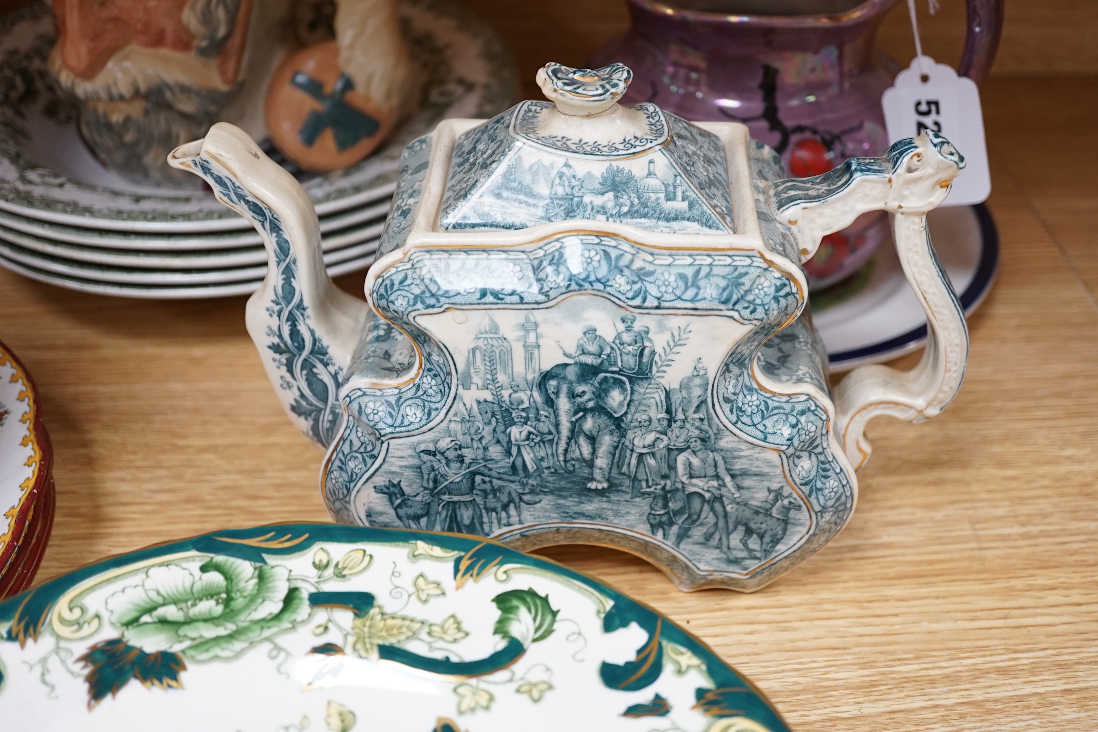 A Spode collectors plate, a Victorian teapot, a Masons vase a Minton dish etc, vase 21cm high - Image 4 of 7