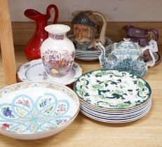 A Spode collectors plate, a Victorian teapot, a Masons vase a Minton dish etc, vase 21cm high