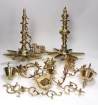 Judaica - two brass Sabbath lamps, one including chain (2), tallest (including chain) 95cm long, and