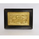 A 19th century gilded gesso and wood panel of harvesters, 15 x 22cm