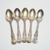 A set of five William IV silver Kings pattern dessert spoons, William Eaton, London, 1834, 10.2oz.