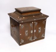 A William IV rosewood and cut mother of pearl table top sewing cabinet, 27cm, high, 28cm wide, 23.