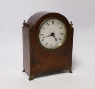 An Edwardian inlaid mahogany mantel timepiece, 20cm