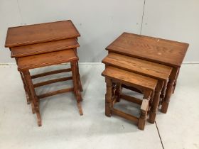 A nest of three rectangular oak tea tables, width 54cm, depth 35cm, height 48cm together with a nest