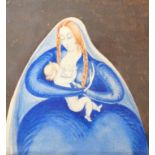 German School, watercolour on card, The Virgin and child, Karl Nagel label and indistinct ink