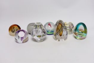 Eight limited edition Caithness glass paperweights, four with boxes