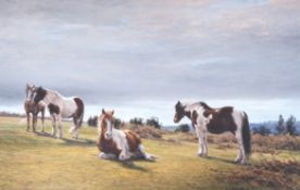 Claire Verity (20th. C) pastel, Ponies on May Hill, Gloucestershire, signed and dated '98, label
