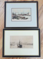 Harold Wyllie (1880-1973) etching, River boats and sailing ship, pencil signed and numbered XXI