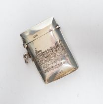 An early 20th century silver vesta case, engraved with scene of Windsor Castle, John Milward