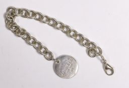 A Tiffany & Co sterling circular link bracelet with tag, 20cm excluding tag, with Tiffany pouch
