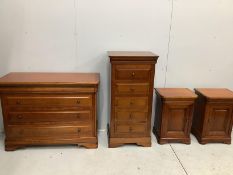 A French style cherry five piece bedroom suite, comprising triple wardrobe, four drawer chest,