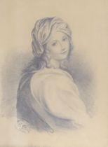 19th century School, pencil sketch, 'Beatrice Cenci', initialled E C and dated 1841, 33 x 25cm