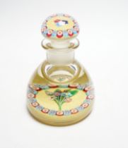 A rare Paul Ysart ‘small flower bouquet’ glass inkwell or bottle and stopper, Caithness period,