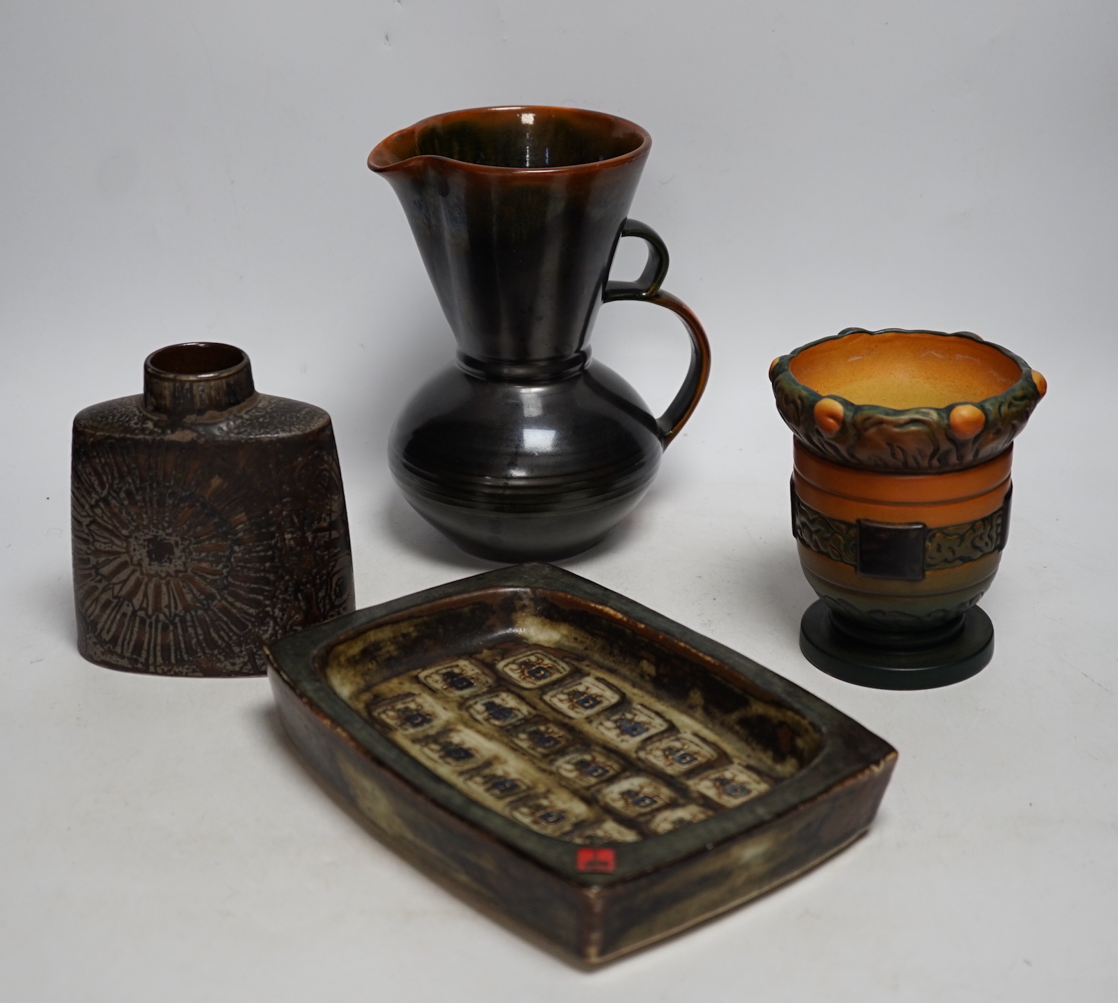 Danish ceramics, including a Royal Copenhagen rectangular shallow dish, a Royal Copenhagen vase, a