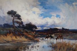 Joseph Milne (1859-1911) oil on canvas, Cattle in a river landscape, signed, 49 x 75cm, ornate