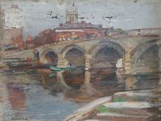 Alexander Ignatius Roche RSA (Scottish, 1861-1921), oil on board, ‘Worcester Bridge’, signed, with
