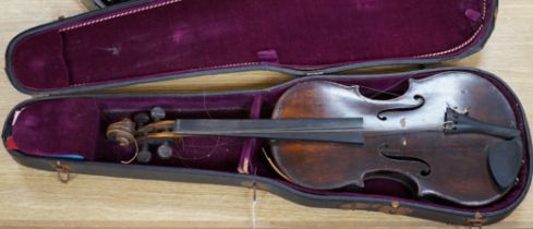 A George Craske (1797-1888) violin with a Hill & Son label, cased (a.f.)