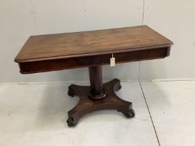A Victorian rectangular mahogany single drawer pedestal side table, width 122cm, depth 60cm,