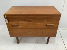 A mid century teak three drawer chest, width 87cm, depth 46cm, height 73cm