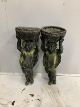 A pair of Victorian lead angel garden urns, lacking bases, height 73cm