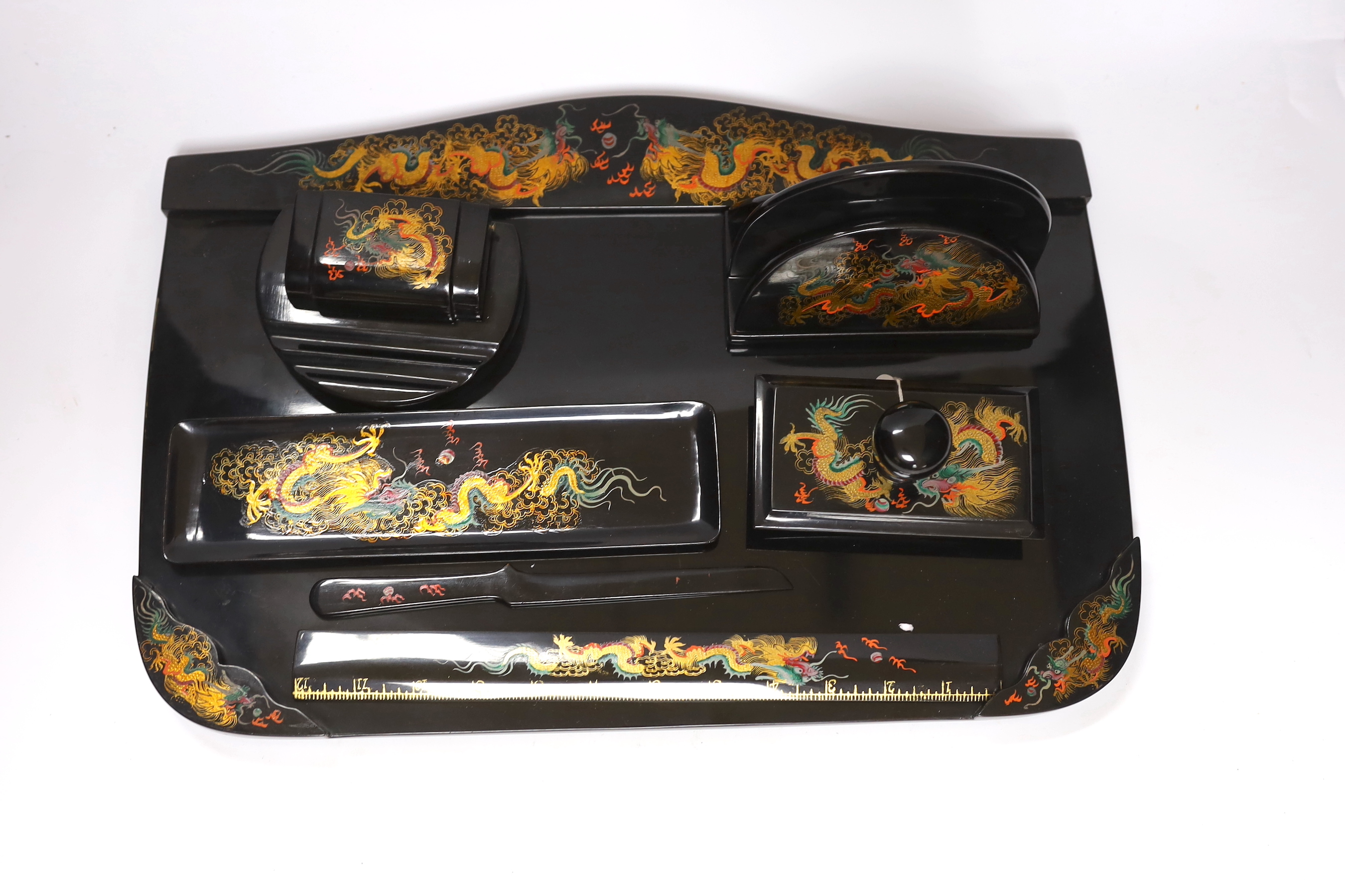 A modern Chinese lacquer desk set, 45cm - Image 2 of 2
