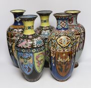 A pair of large Japanese cloisonné enamel vases, together with three similar vases, early 20th