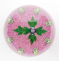 A Paul Ysart ‘leaf cross’ glass paperweight, Harland period, ‘H’ cane, pink jasper ground,