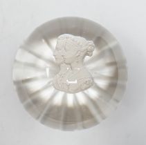 A Clichy Victoria and Albert sulphide portrait paperweight, star cot base, 8 cm