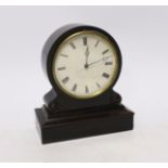 A late 19th century French timepiece in an ebonised drum case, 16cm