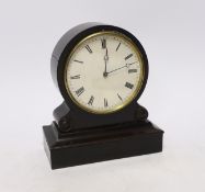 A late 19th century French timepiece in an ebonised drum case, 16cm