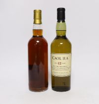 A bottle of Caol Ila 12 year old malt whisky and a bottle of Bruichladdich Islay single malt,