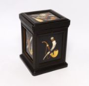 An Italian ebonised and pietra dura cigar box, with fitted cedarwood, interior dimensions, 17 cm,