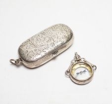 A late Victorian silver twin sovereign case, Chester, 1899 and a George V silver mounted compass