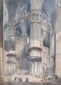 Andrew Mercer (1775-1842), miniature watercolour on card, Interior of Milan Cathedral, inscribed