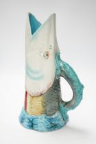 A Victorian Royal Worcester majolica trout jug, 30cm high