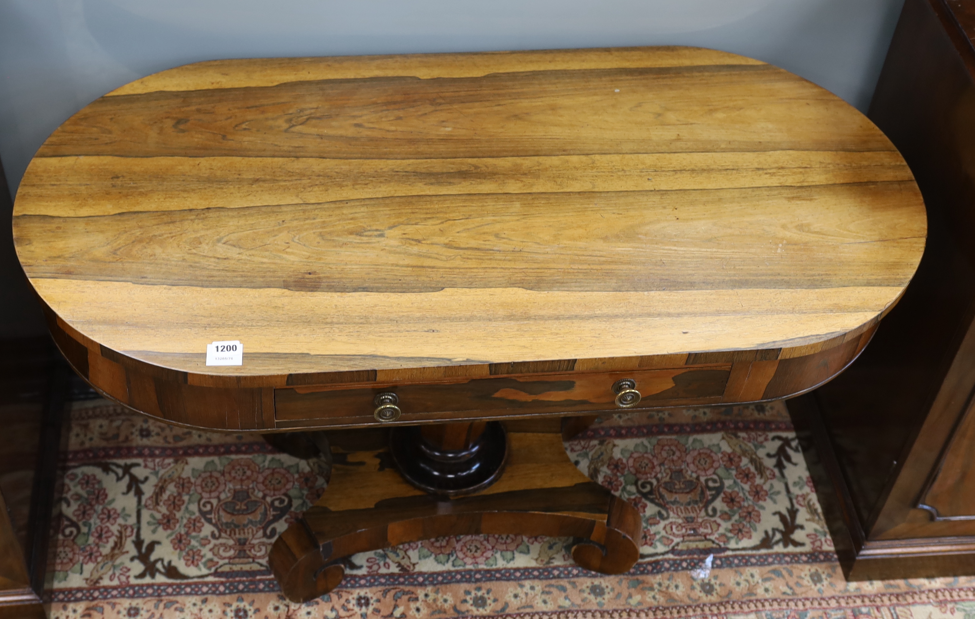 An early Victorian rosewood centre table, fitted with a single drawer, width 117cm, depth 58cm, - Image 2 of 4