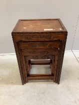 A Chinese carved wood quartetto of rectangular tea tables, width 46cm, depth 35cm, height 69cm