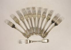 A set of six Victorian silver fiddle pattern table forks, Hayne & Cater, London, 1845, 20.1 and a
