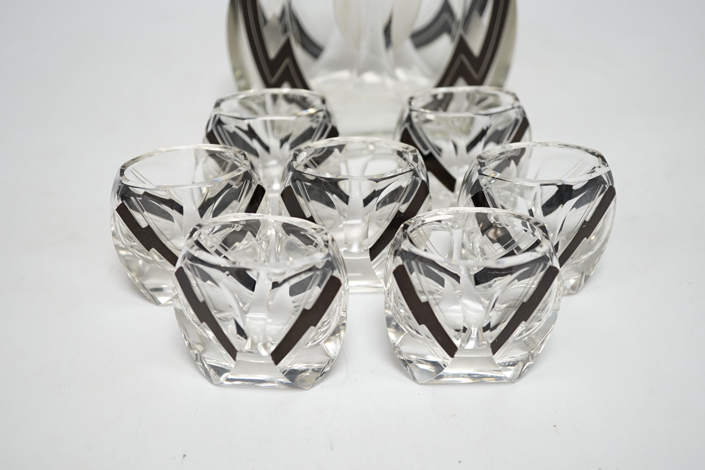 An Art Deco Bohemian glass liqueur set, decanter height 21cm - Image 2 of 8