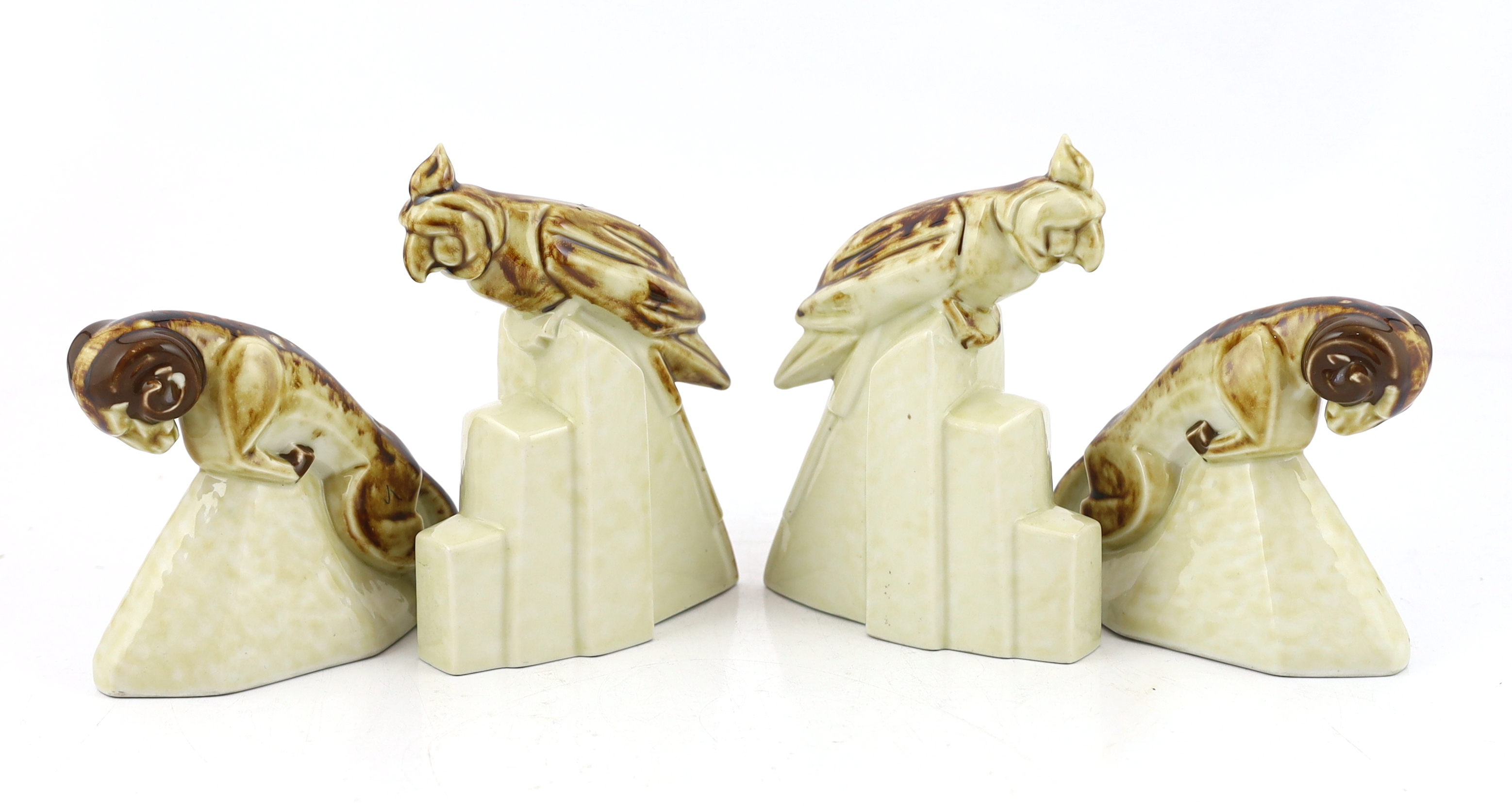 Camille Tharaud (French, b.1878), two pairs of Art Deco porcelain bookends, c.1925, modelled as a - Image 2 of 4