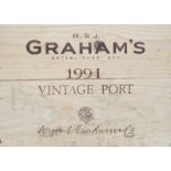 A case of twelve bottles of Grahams vintage port 1994 OWC