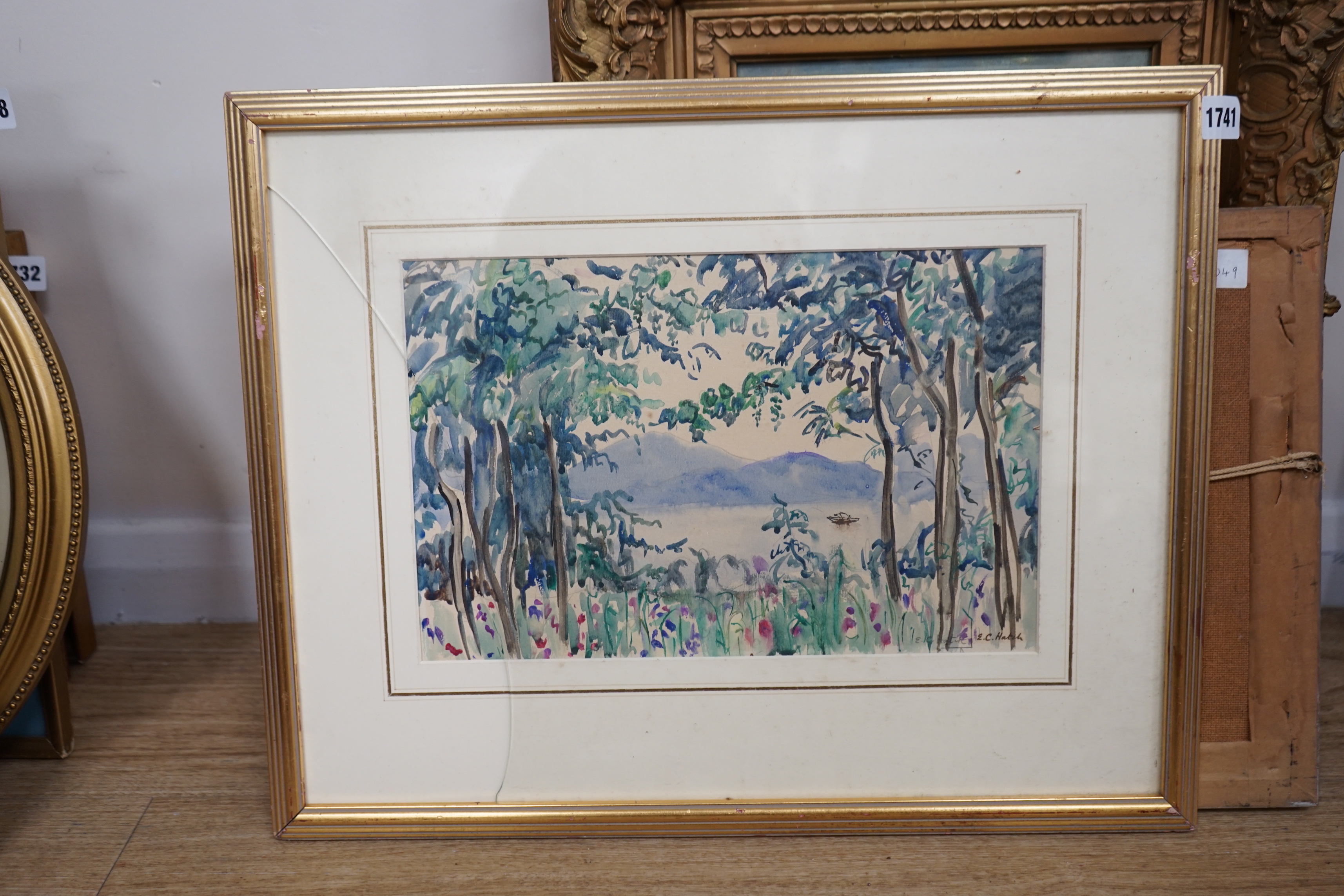 Ethel Charlotte Chase Hatch (1869-1975), watercolour, Malaysian river landscape, signed, 22 x 34cm - Image 2 of 3