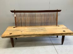 In the manner of Mira Nakashima a Conoid comb back bench width 180cm, depth 60cm, height 95cm