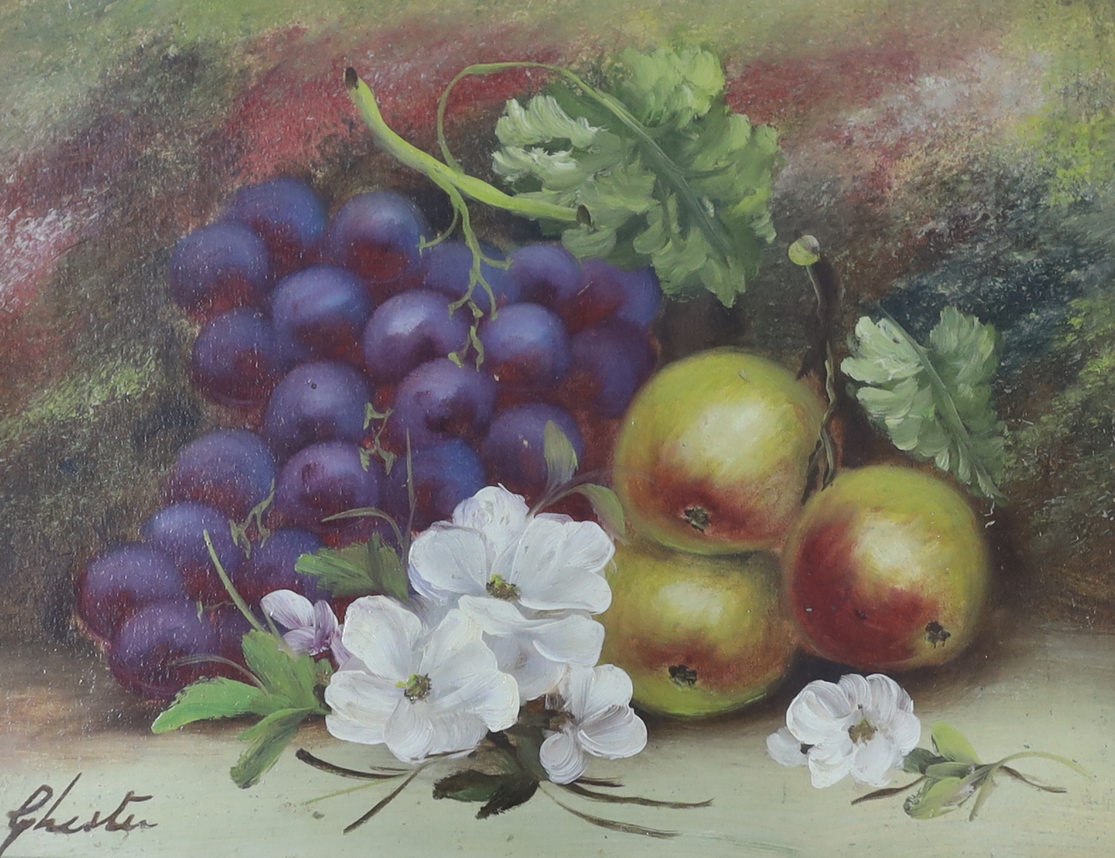 E. Ghist, pair of oils on board, Still lifes of fruit and flowers, each signed, 23 x 32cm - Image 2 of 3