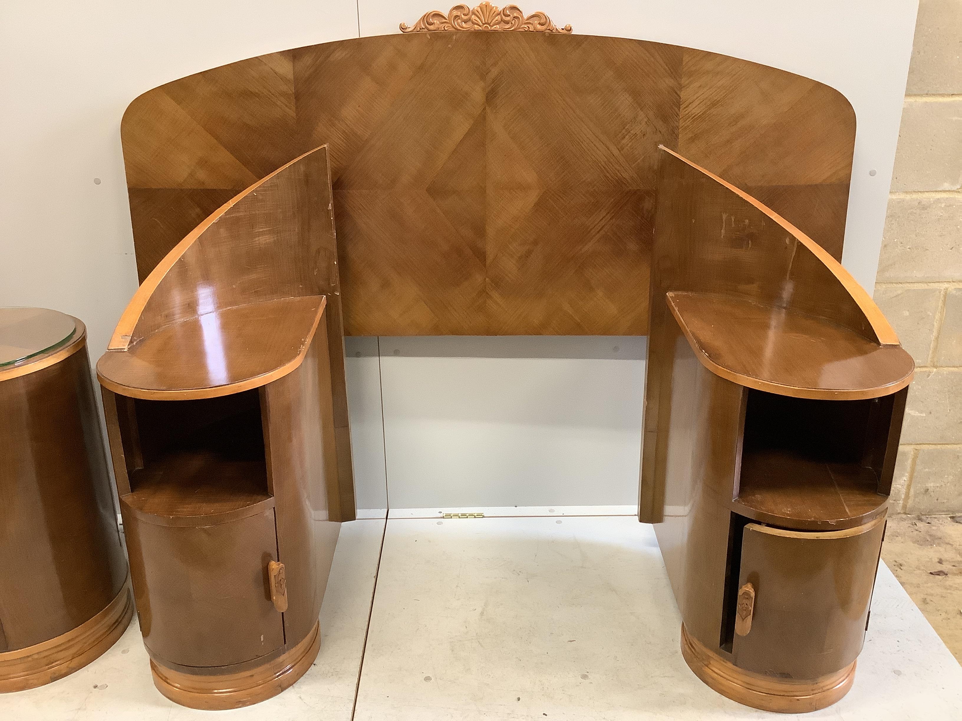 An Art Deco curved walnut dressing table, width 160cm, depth 106cm, height 156cm together with a - Bild 2 aus 3