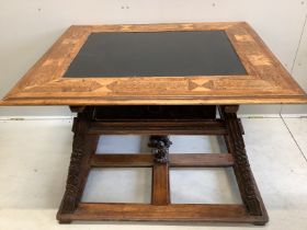 An Italian marquetry inlaid rectangular walnut slate top centre table, width 123cm, depth 104cm,