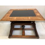 An Italian marquetry inlaid rectangular walnut slate top centre table, width 123cm, depth 104cm,